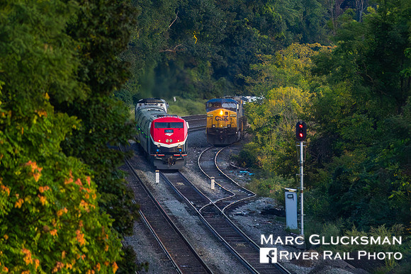 Amtrak 244 Meets BNSF OCS, Oscawana, Croton-On-Hudson, New York
