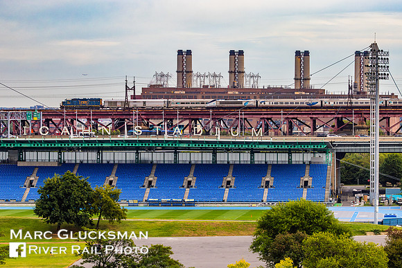 BNSF OCS, Hell Gate Bridge with Amtrak Acela, New York, New York