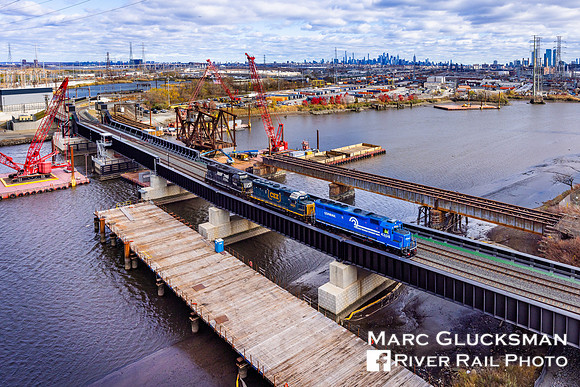 Conrail CRCX SK-3, NJTR 4208 CSTX 4451 NS 5802, Point-No-Point Bridge, Newark, New Jersey