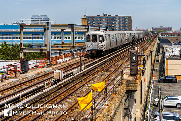 MTA NYCT Subway, Beach 105 Street Station with Tower under construction, Rockaway Beach, Queens, New York