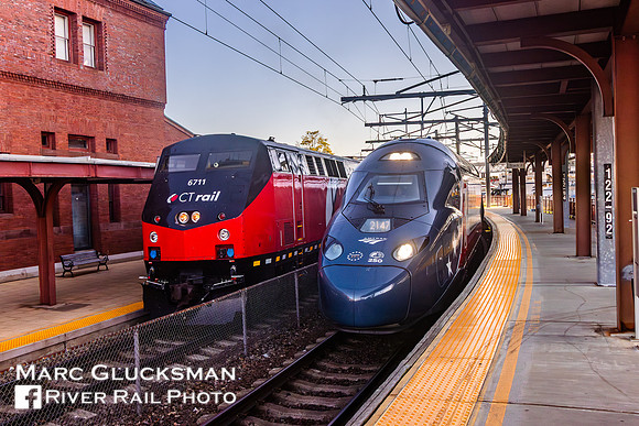 CDOT SLE 1602 CTDX 6711 Amtrak 2151 Acela 2 TS 26 AMTK 2147, New London, Connecticut