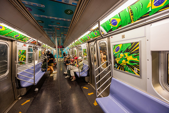 2026 MTA NYCT Subway FIFA Wrap, R Line, Interior - Brazil