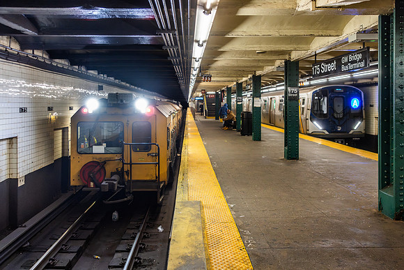 MTA NYCT Subway A Line, Loram Rail Grinder, New York, New York