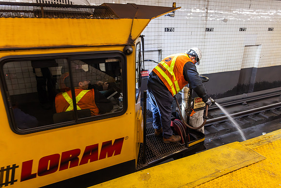MTA NYCT Subway A Line, Loram Rail Grinder, New York, New York