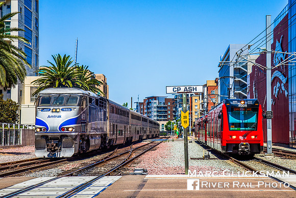 Amtrak Train 768, AMTK 463 MTS 4038, CP Ash, San Diego, California