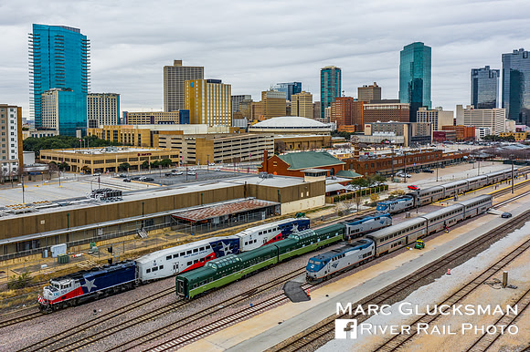 Webb Rail Northern Pacific Domes with Amtrak and Trinity Railway Express, Fort Worth, Texas