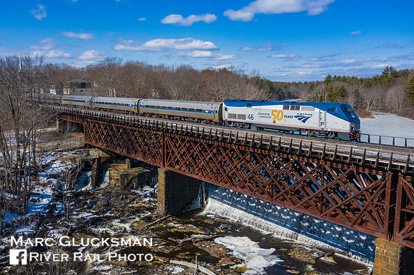 Amtrak 50th Anniversary Engine AMTK 46, Salmon Falls River, Wallingford, New Hampshire