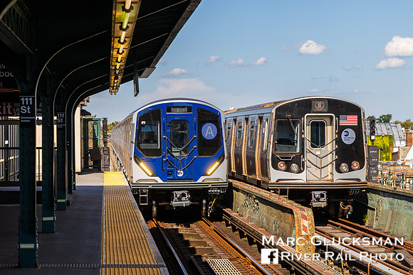MTA NYCT Subway R211-R179 meet, 111 Street, Queens, New York