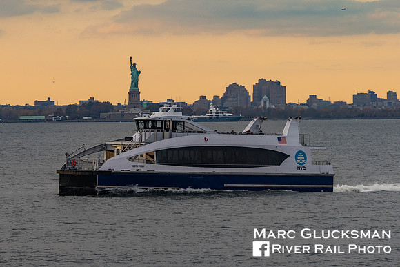 Statue Of Liberty and NY Ferry "Tooth Ferry", New York Harbor, New York City