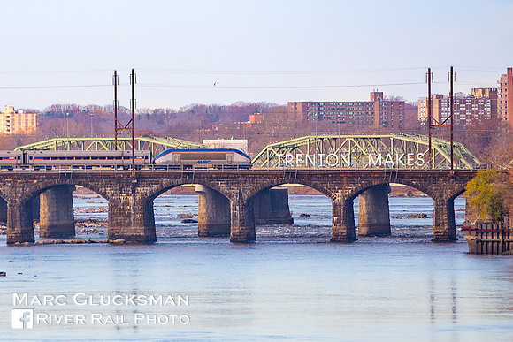 Amtrak 1054 MARC 4911, Delaware River, Trenton, New Jersey