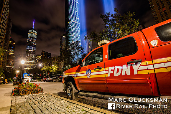 911 Tribute In Light with FDNY, New York, New York