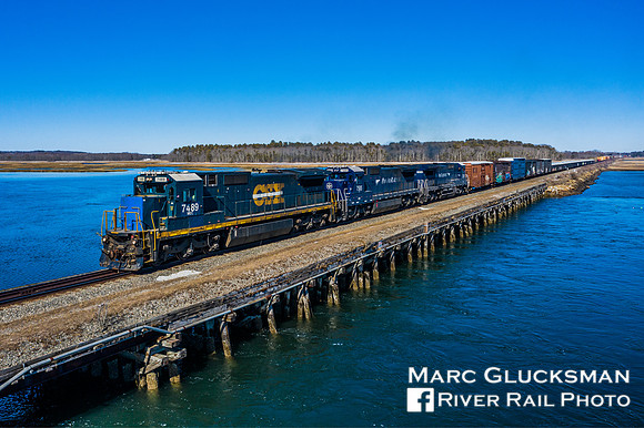 Pan Am Railways POAY crosses the marsh in Scarborough, Maine