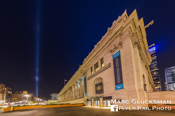 Amtrak Moynihan Train Hall with 911 Tribute In Light, New York, New York