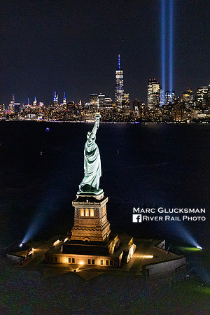 911 Tribute In Light, Statue of Liberty, New York, New York